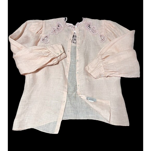 VTG 80's Capriccio by Digna Pink 100% Linen Blouse Skirt Set Victorian Lace Sz 6 - Picture 15 of 16